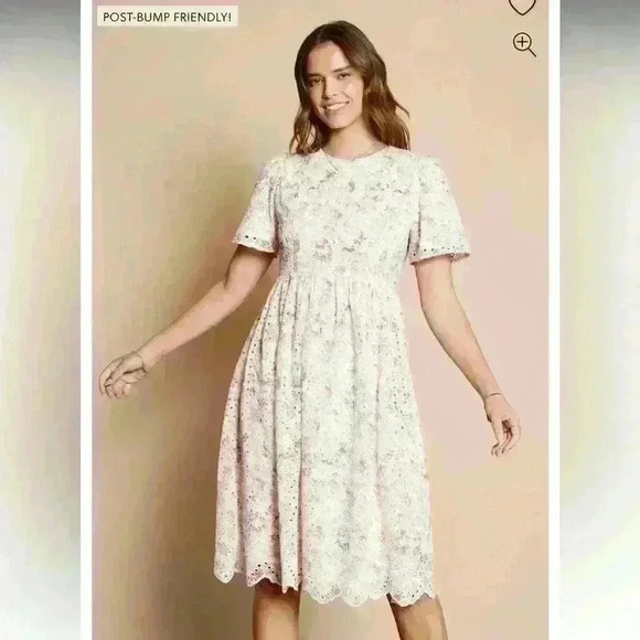 Pinkblush Ivory Floral Embroidered Eyelet Maternity Midi Dress - Picture 5 of 5